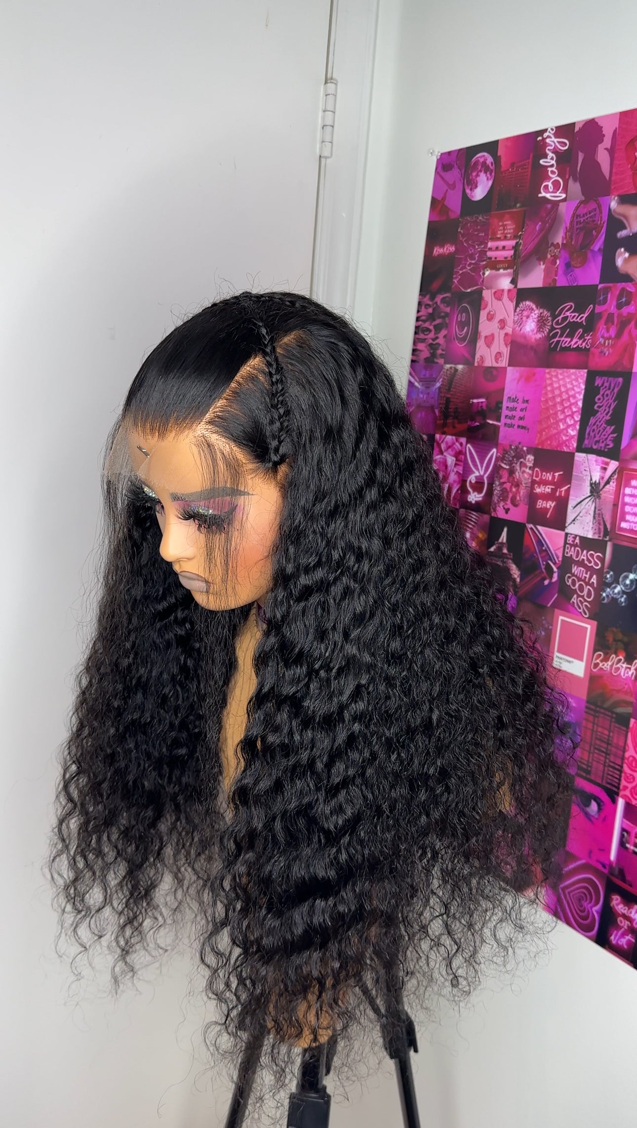 Custom HD frontal water wave wig with a cross cross braid style