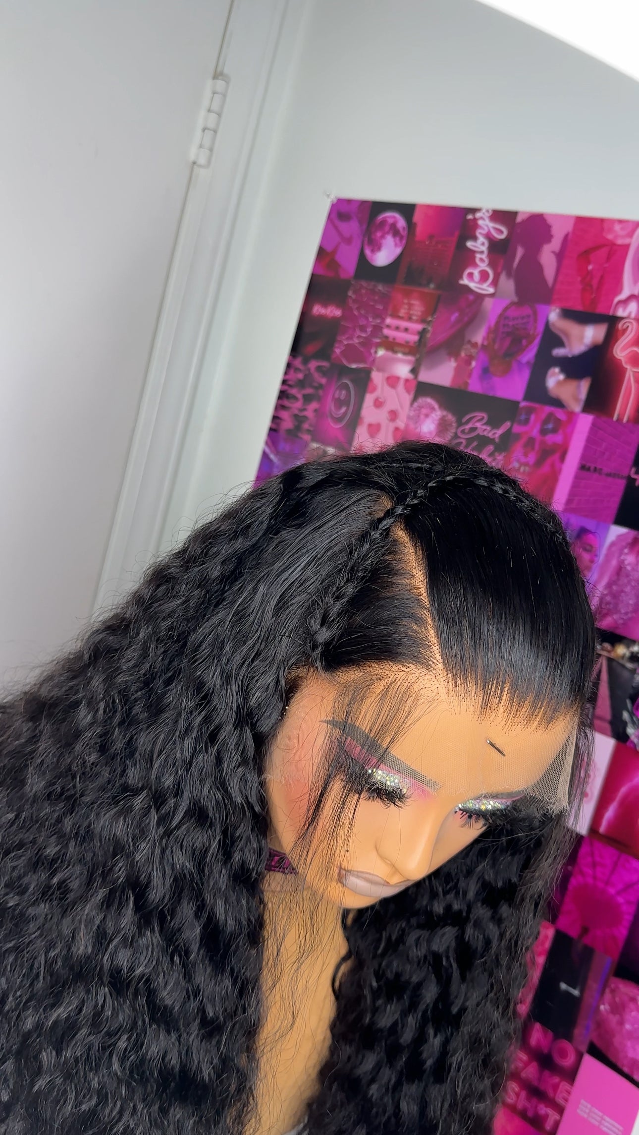 Custom HD frontal water wave wig with a cross cross braid style