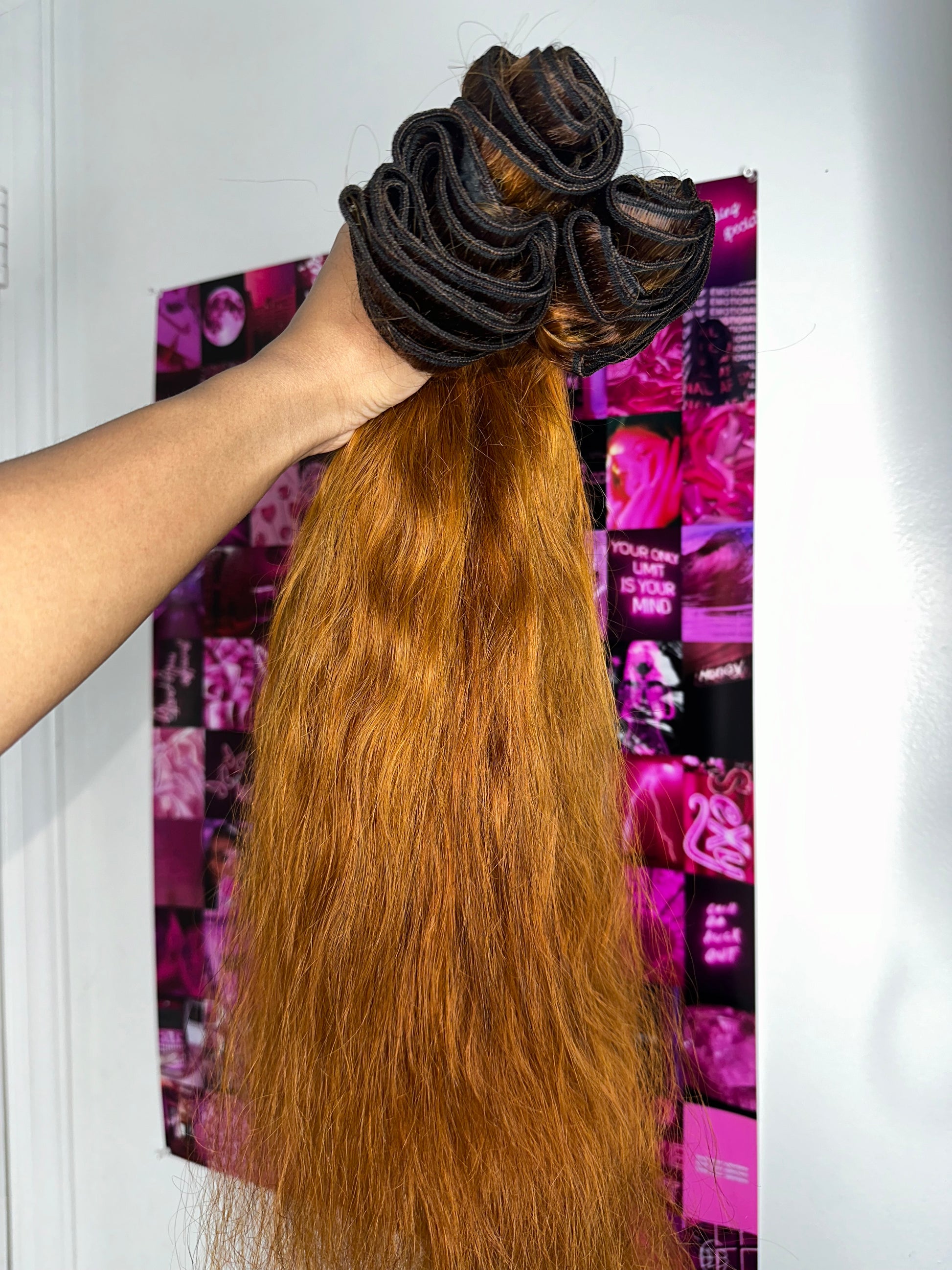 Custom ginger color on raw straight bundles