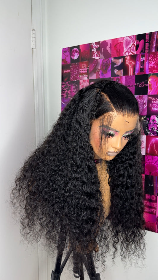 Custom HD frontal water wave wig with a cross cross braid style