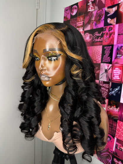 Side part 4x4 HD lace closure wig in 22inches with light layered curls. Wig can last up to 5 years with proper care.